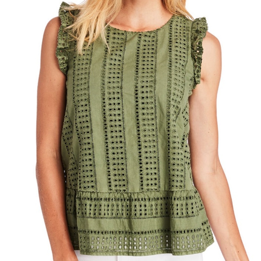 Vineyard Vines Sea Spray Eyelet Peplum Sleeveless Green Top Size X-Small